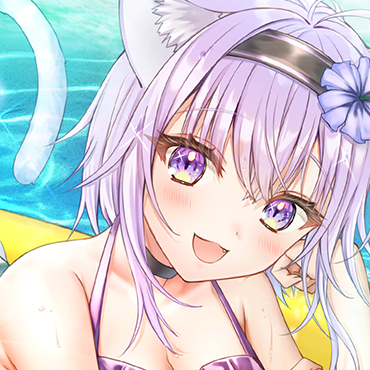 おかゆにとって初めての海。フロートの上でまったりリラックスする。